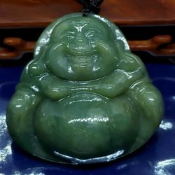 Burmese icy Type A Jadeite Jade Pendant Big lucky Happy Buddha.