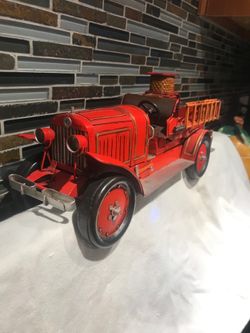 Vintage 1923 style fire truck Red and Gold Metal Hand painted like new