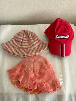 Everything for $3 New Kid’s Girls Reversible Hat & Regular Hat + Free Sea World Cap(used,free size), Purchased in Japan, New, Size 52cm(20.5”)