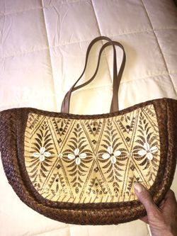 Cappelli straw purse with leather handles
