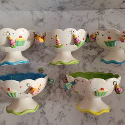 Ceramic Birthday Dessert Bowl with Dangling Charms, Ice Cream Bowls (5)