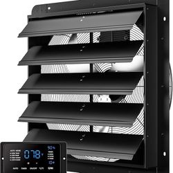 24 Inch EC Motor Shutter Exhaust Fan, 6 Inch Large Touchscreen Controller for Temp Humidity and Speed Control, 10-Speed Wall Mount Fan for Attic, Gree