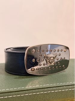 Versace Men’s Black Belt with Silver Medusa Buckle (85 CM)