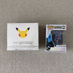 Pokemon Cards TCG Celebrations ETB Elite Trainer Box + Lucario Pearlescent Funko Pop Vinyl Figure New Sealed