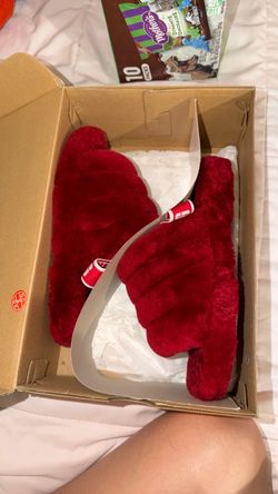 Red Fuzzy UGG Slide Slippers