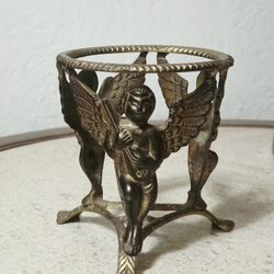 Vintage Brass Cherub Angel Plant, Candle, Orb Stand Holder Clawfoot Tripod