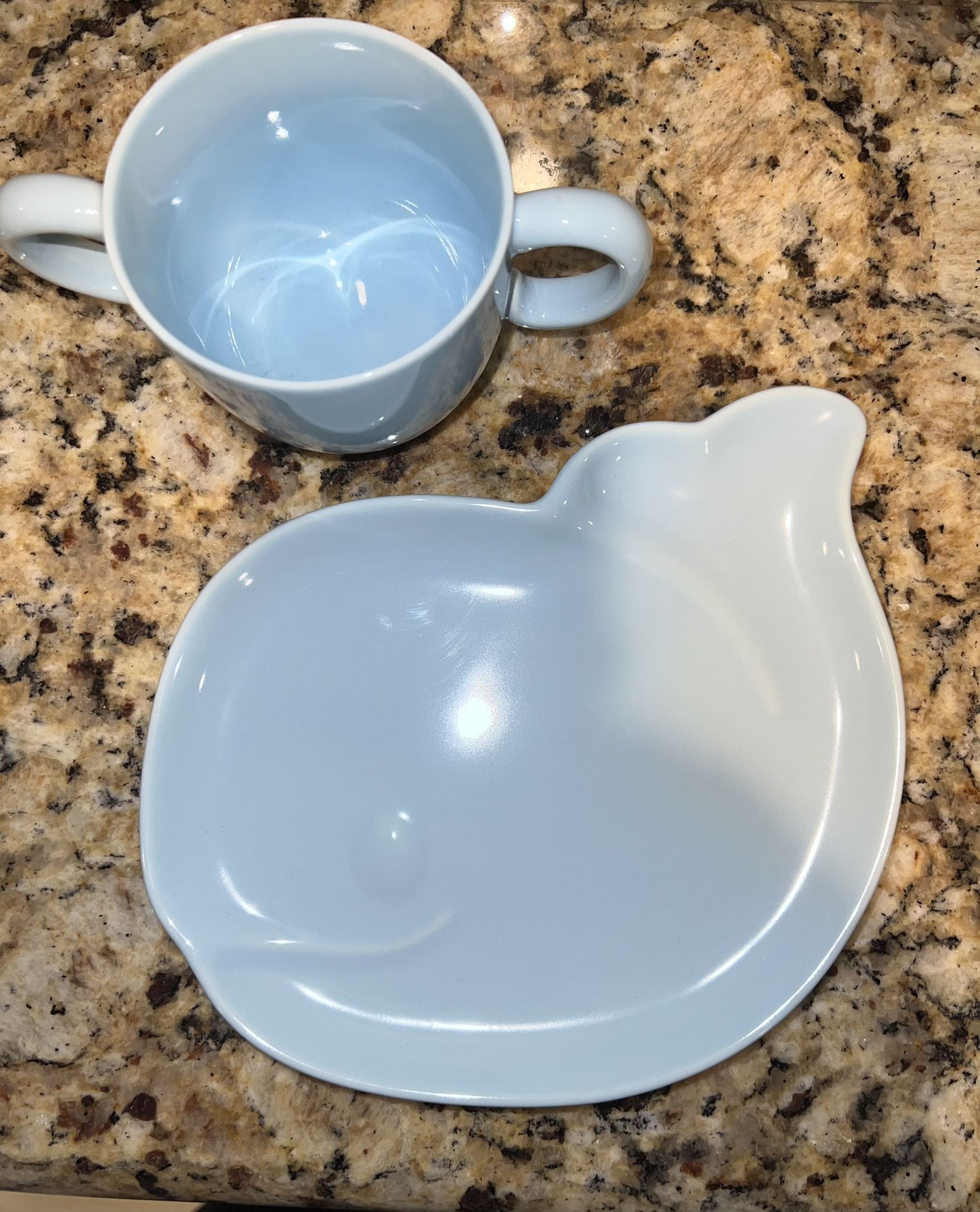 Tiffany and Company Tiffany Tots Blue Ceramic Whale Plate & Cup Baby Tableware Set