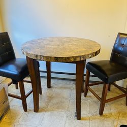 Round Bar Height Granite Table w/2 Leather Chairs