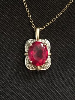 Gold/925 ruby and diamond necklace