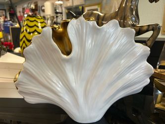 White and gold Ginkgo Ceramic Vase 11.5”H x 15”W