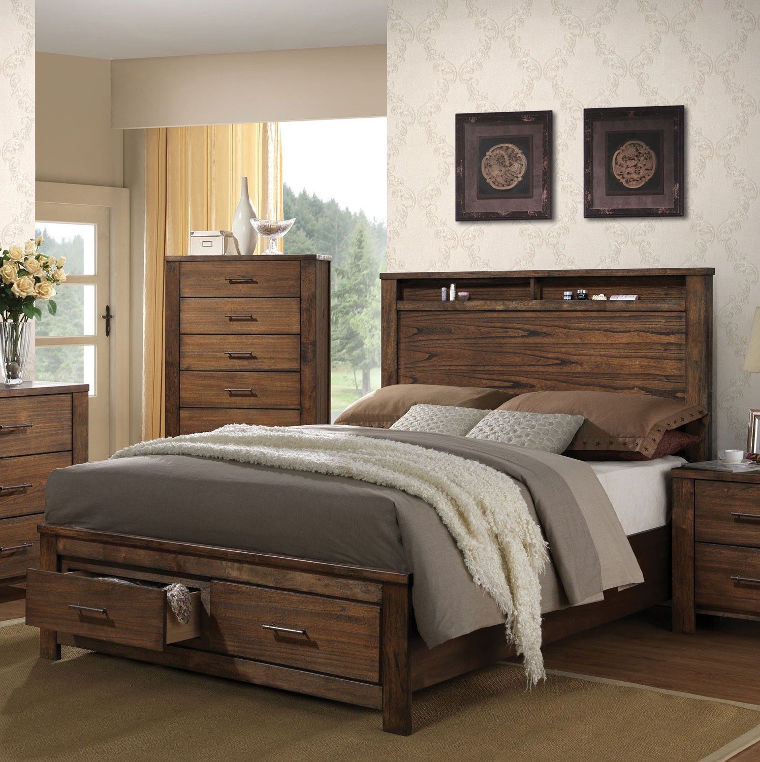ACME Storage Furniture Bed, Queen, Oak