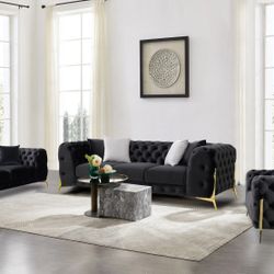 Black Velvet Sofa Set