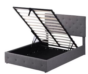 Full Size Gray Tufted Upholstered Storage Bed Frame