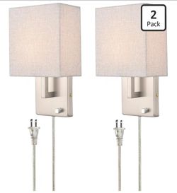 Set of 2 YUBOLE Wall Sconces Plug In Hardwired Dimmable Brushed Nickel Gray