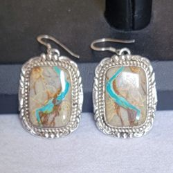 NEW NATIVE AMERICAN NAVAJO STERLING SILVER ROYSTON TURQUOISE DROP EARRINGS WIRE