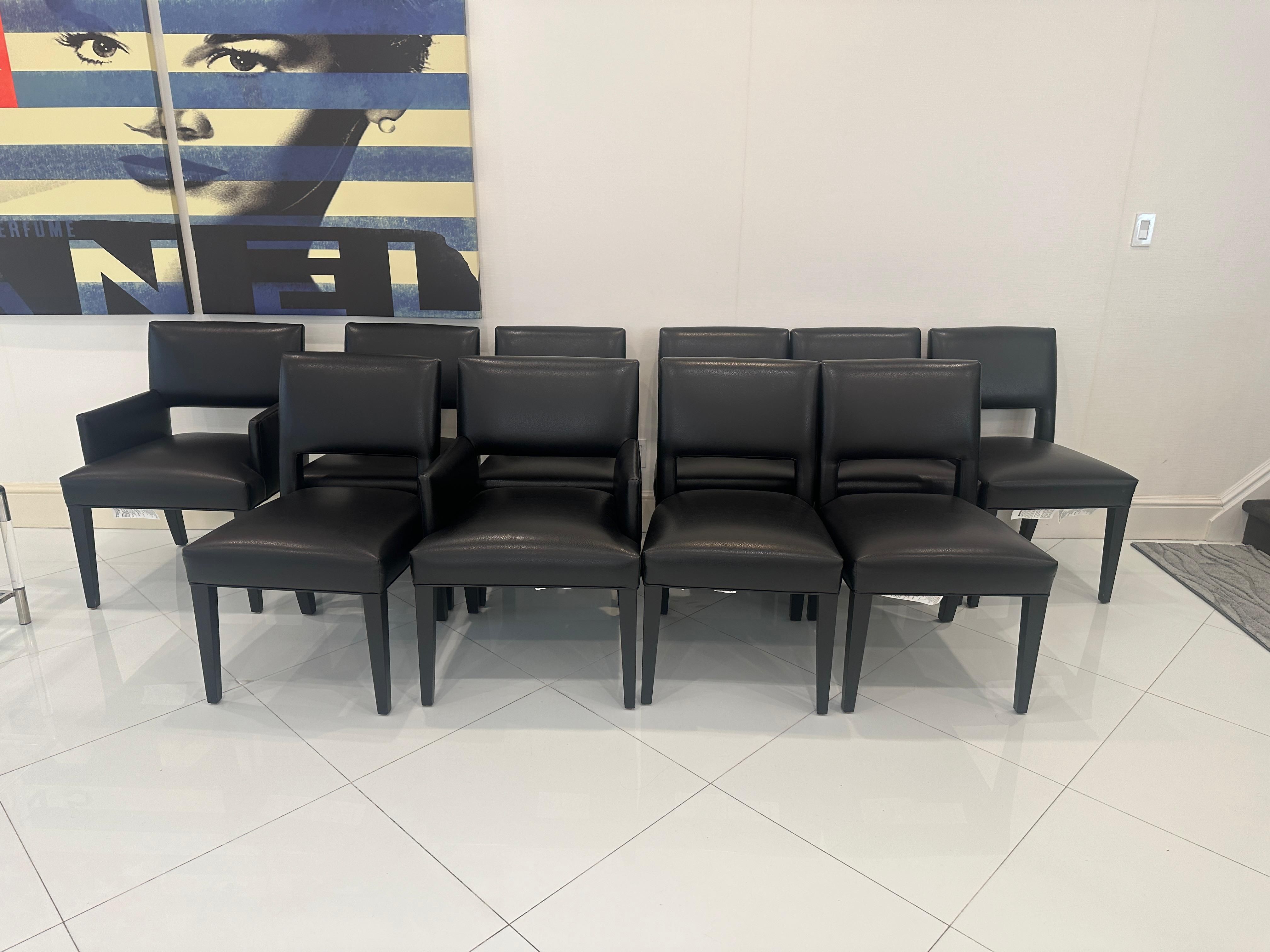 Lazar Industries 10 black leather dining chairs Two armchairs eight side chairs