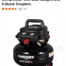 Husky 6 Gal. 175 PSI Electric Oil-Free High Performance Jobsite Pancake Air Compressor with Dual Gauges and 2-Quick Couplers
