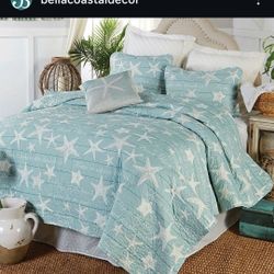 Bella coastal decor boardwalk starfish quilt set, full/queen, NEW, UNOPENED