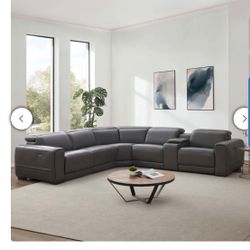 Karson Leather Power Reclining Sectional with Power Headrests