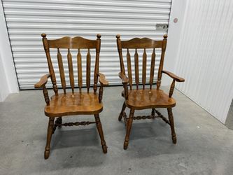 Dining Chairs Vintage Maple Wood Heavy Duty Armed Dining Chairs - Set of 2