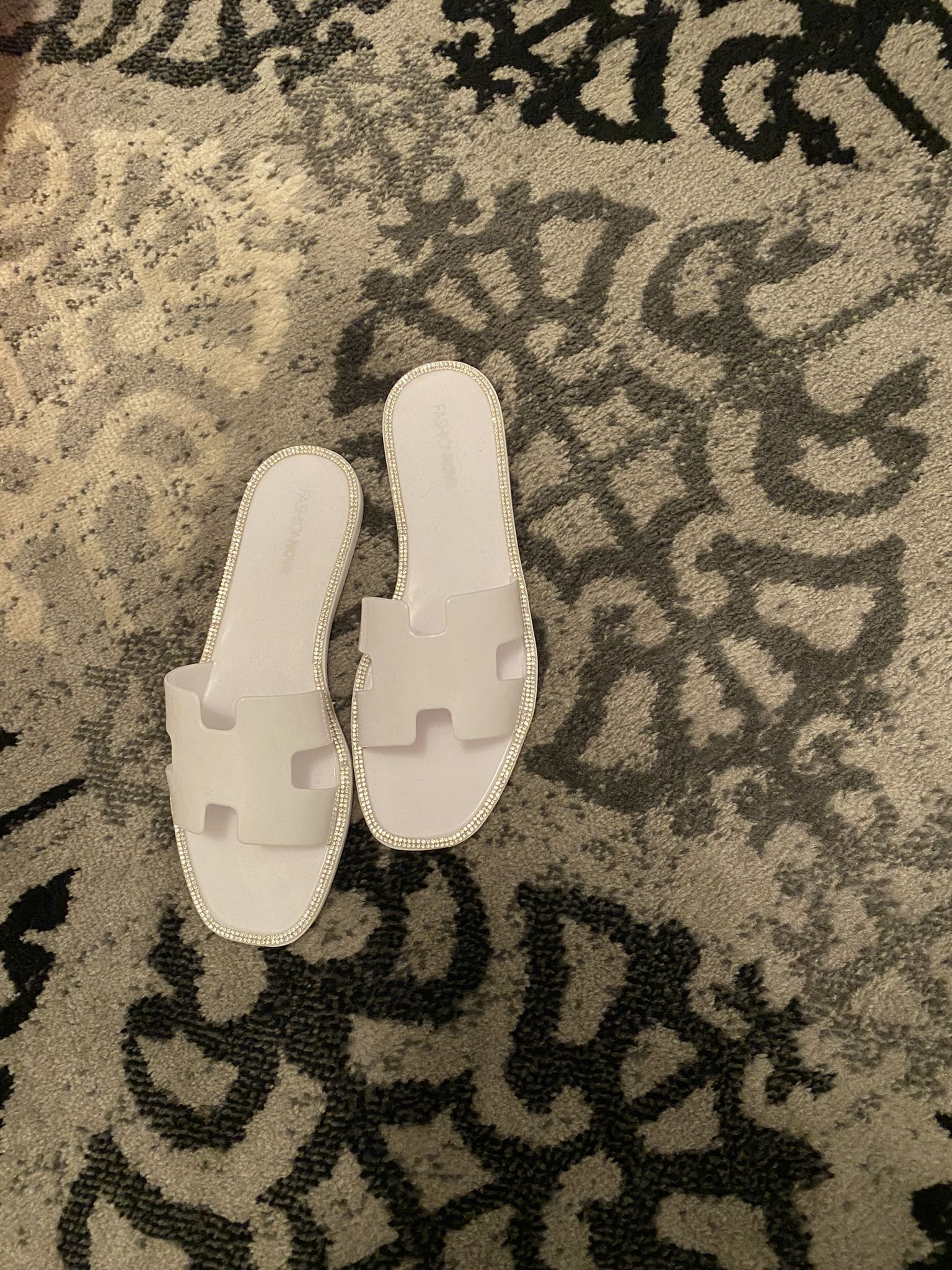 Brand New White Sandals With Rhinestones