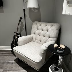 Reading chair, lamp, and side table