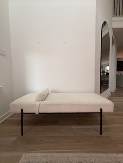 Modern Cream Bouclé Bench with Bolster Pillow