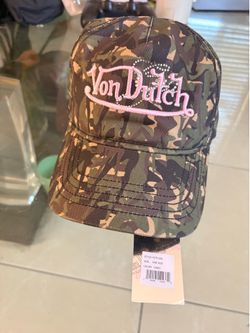 Von Dutch Camo Trucker Hat – Pink Logo with Rhinestones