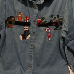 Blue Denim Christmas Shirt Size 1X