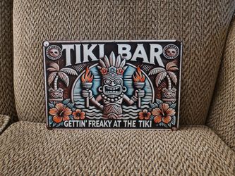TIKI BAR METAL SIGN.  12" X 8".  NEW.  PICKUP ONLY 