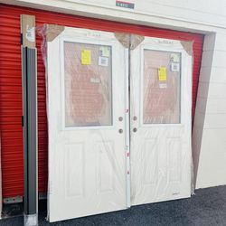 Exterior Impact Rate Glass French Door With 70x80 Composite Fire Rated Frame