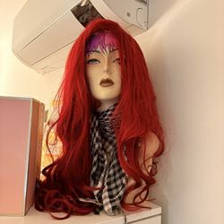 Mannequin Head with Red Wig