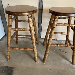 Set Of Two Wooden Counter Stools