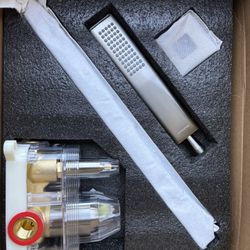 EMBATHER 10 Inch Overhead Rainhead Shower Combo Set With Handheld And Valve-Luxury Modern Mixer Rainfall Brushed Nickel Shower Faucets Sets Complete