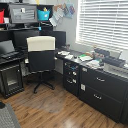 Large L shaped desk Plus Matching Caninet