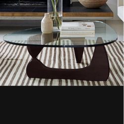 Triangle Glass Coffee Table Vintage Glass End Table, Solid Wood Base and Triangle Clear Glass Top Modern End Table for Living Room, Patio, Study, Dark