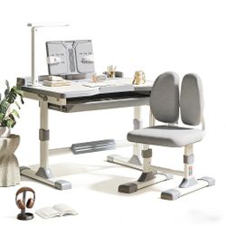 Brand new & Adjustable Kids Study Desk & Chair Set | Ergonomic, with light, Gray/pink/ blue