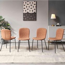 Dining Chair Set of 4, Upholstered PU Leather Seat with Black Metal Legs,Modern Comfortable Kitchen Chair, Curved Backrest Dining Chair for Dining