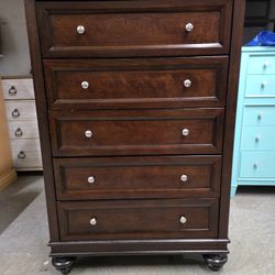 Modern Dark Cherry 5 Drawer Tallboy Dresser
