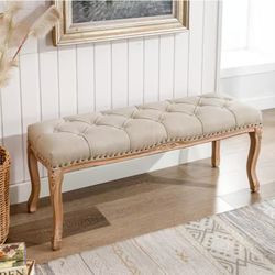 53 in. Linen Fabric Rectangle Bench Ottoman Upholstered Bedroom Bench for Entryway and Bedroom, Linen