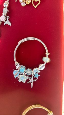 Silver Ocean Charm Bangle Bracelet