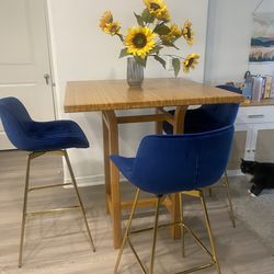 Beautiful Sturdy Bamboo Bar Table With Two Bar Stools