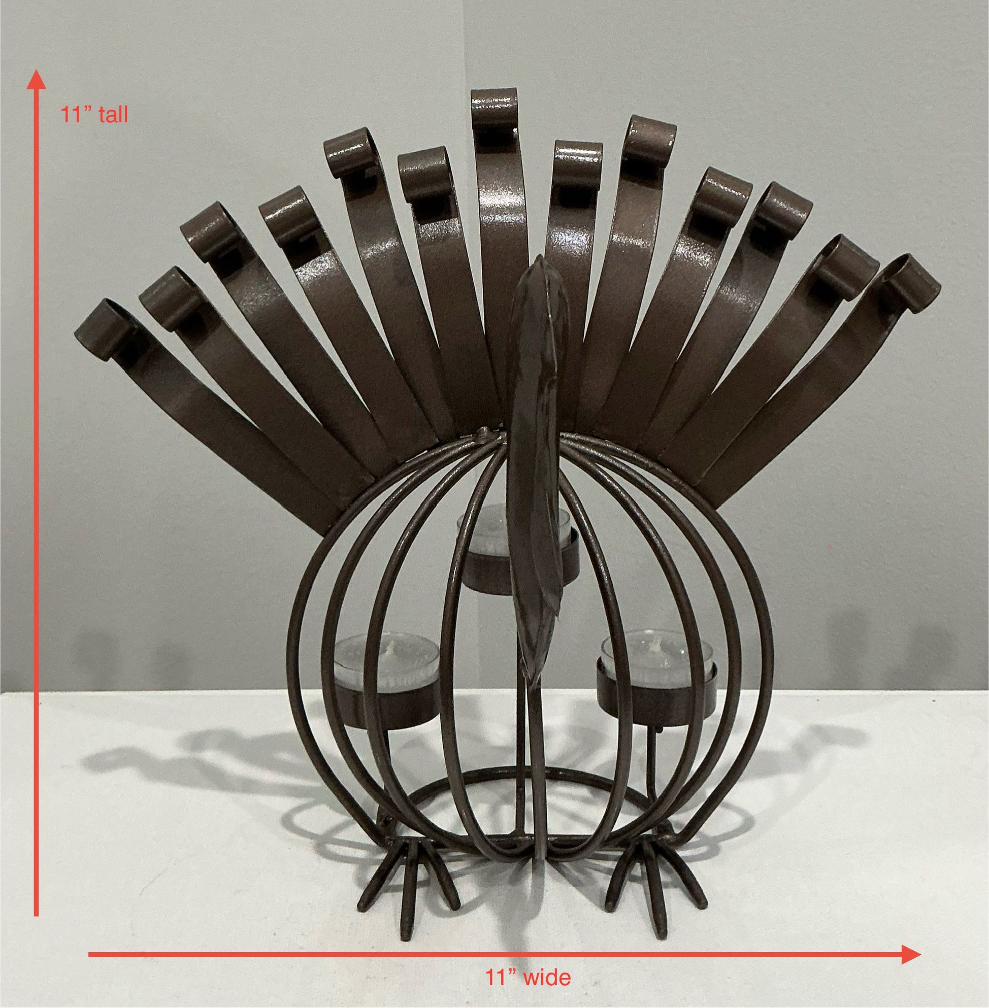 Freshly Painted Hammered Brown Metal Turkey Tea Light Candleholder with 3 New Candles