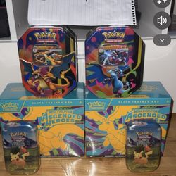 Charizard tins, ascended hero’s etb, ascended hero min tins