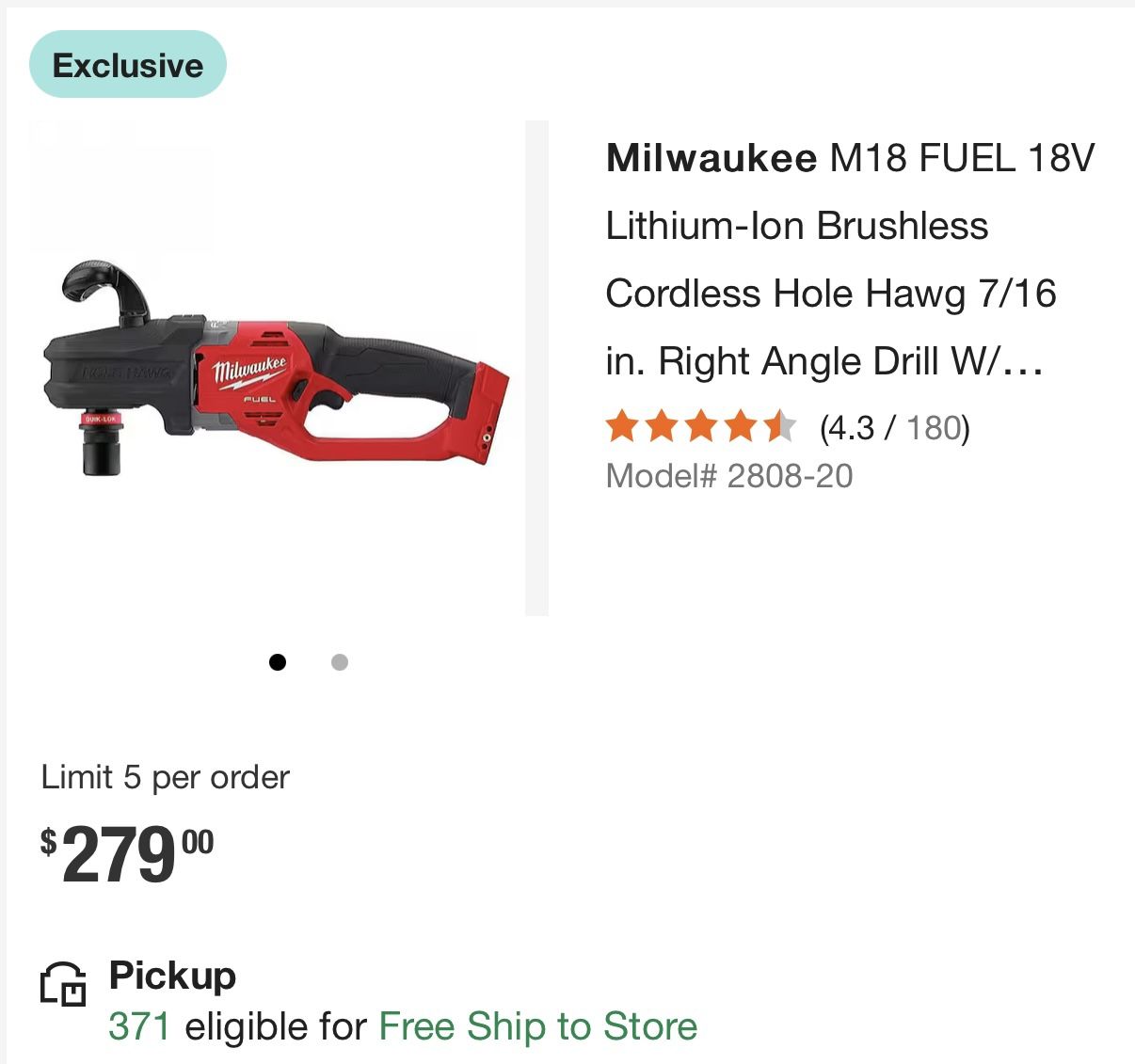 Milwaukee hole hawg new 2808-20