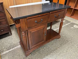 Cherry Finish Kitchen Island w/ Speckled Black Granite Top