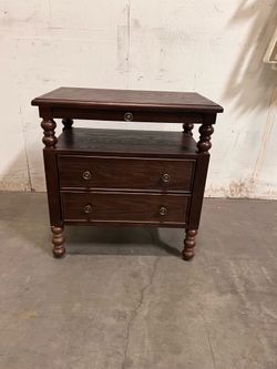 New  Walnut Traditional 26"Tall 2-Drawer Nightstand with Charging Station  (has minor details )