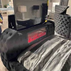 😴 NUEVA!! Cama Con Chimenea LED y Lift De Televisión EN CAJA 📦
