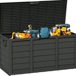 75 Gallon Outdoor Deck Storage Box, Resin Container With Lockable Lid And Handles for Patio, Garden, Yard, Black, NEW IN A BOX.