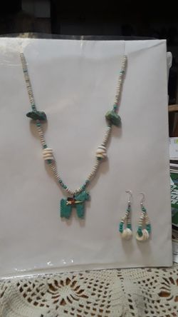 Hishe Pucca and turquoise necklace and earrings